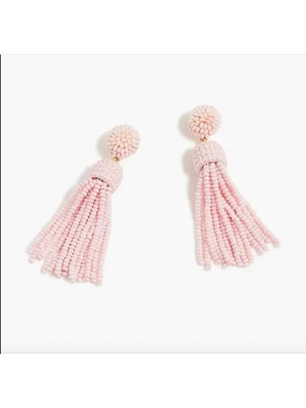 J. Crew Pink Seed Bead Tassel Fringy 3" Drop Pierced Earrings Gold Plated Brass